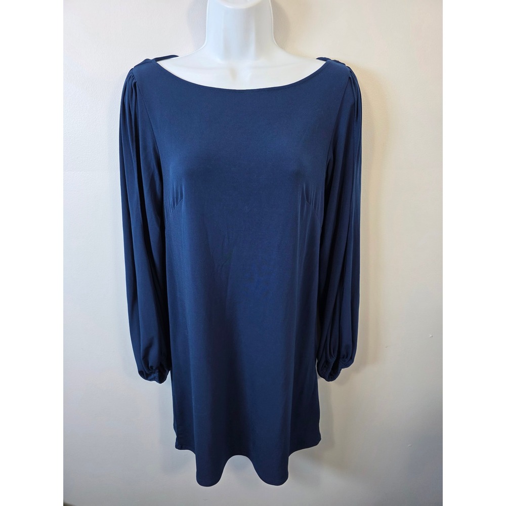Laundry by Shelli Segal Navy Blue Open Puff Sleeve Boat Neck Shift Dress Size 2